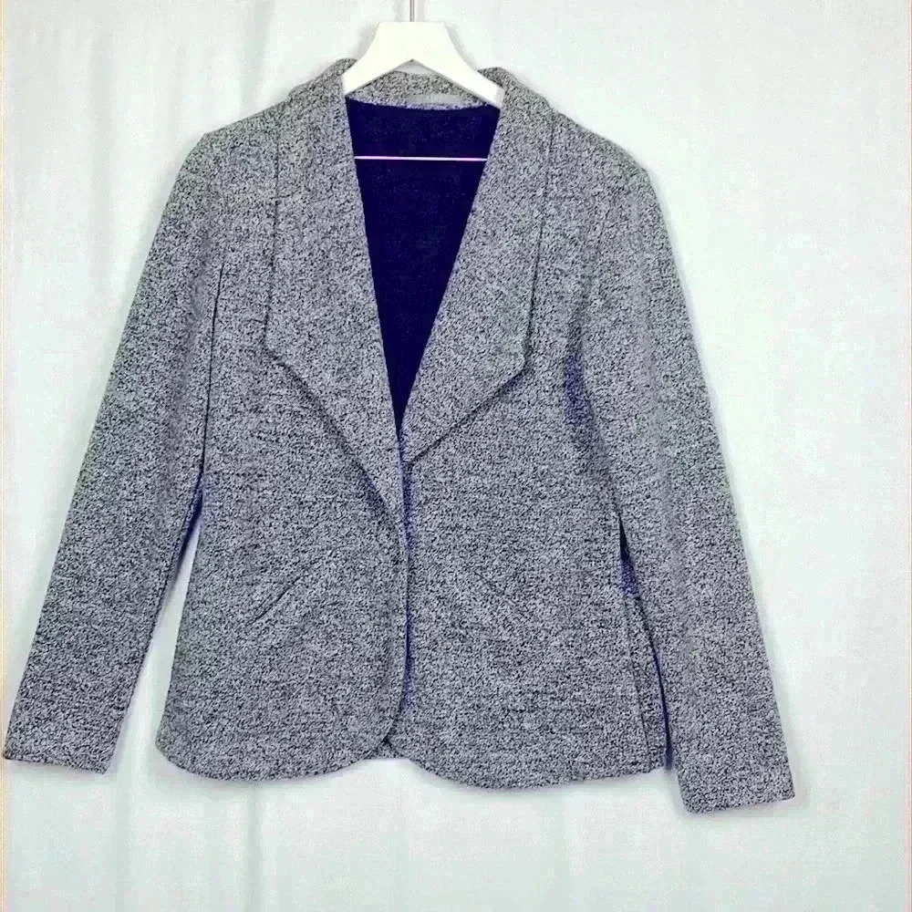 Gray Women's Knit Blazer Jacket - Classic Open Front